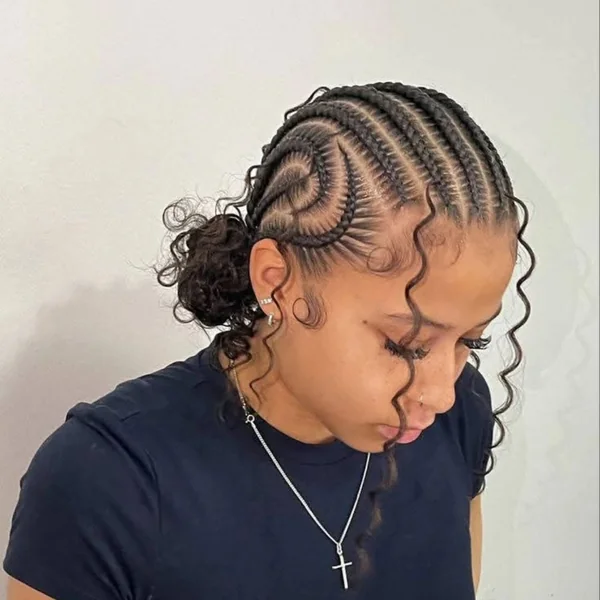 Feed-In Cornrows into Curly Bun Updo