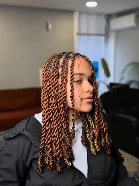 Short Ginger Senegalese Twists with Blonde Highlight