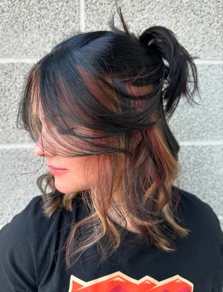 Hidden Calico Hair on Black with Copper & Caramel