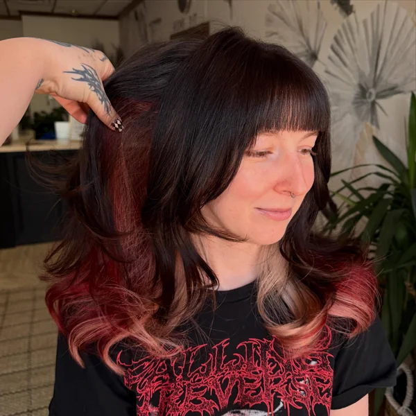 Dark Calico with Burgundy and Pink Ends on Black Base