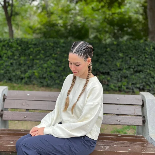 Two Tight Cornrow Braids into Pigtails