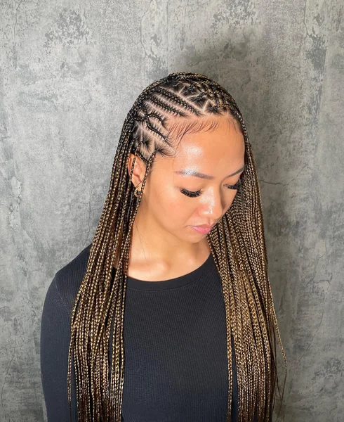 Long Black to Gold Small Knotless Braids, Lemonade Parting