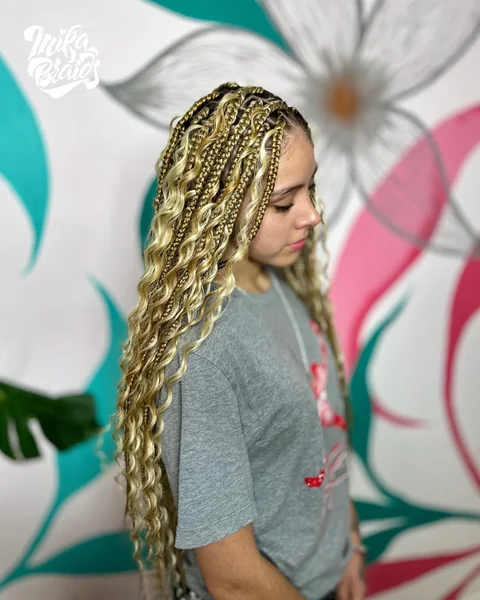 Blonde Box Braids with Curly Ends