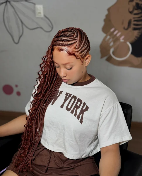 Red Auburn Lemonade Braids with Long Curly Ends