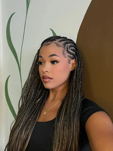 Fulani Braids with Straight Ends and Spiral Swirl Freestyle Design