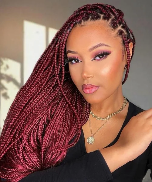 Burgundy Fulani-Style Box Braids