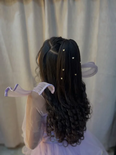 Curly Pigtails with Ribbons and Rhinestones