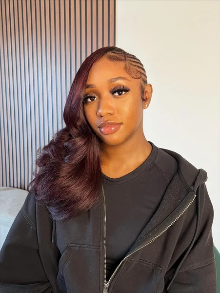 Burgundy Side Cornrow Quick Weave