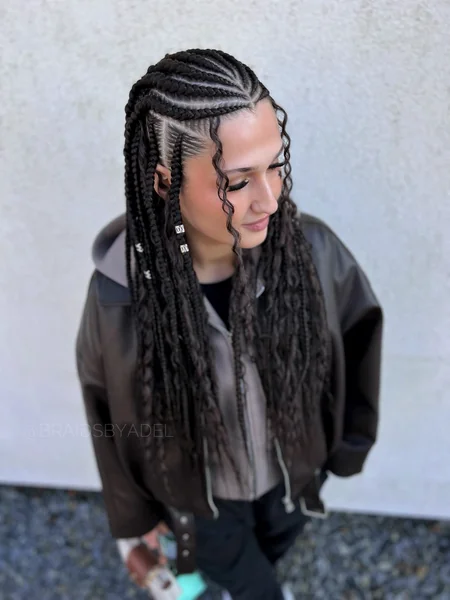 Fulani Braids with Curly Ends and Beads