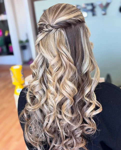 Twisted Half Up on Long Highlighted Hair