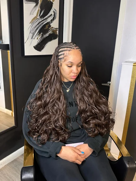 Fulani Braids with Voluminous Wavy Sew-In