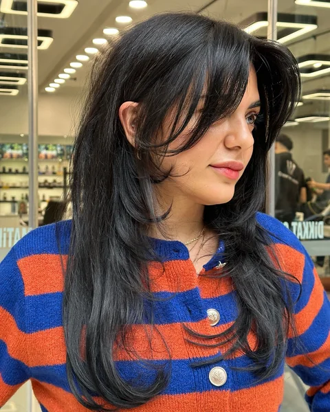 Black Hair with Soft Side-Swept Bangs
