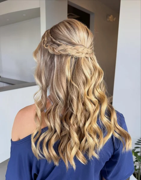 Dutch Braid Half-Up on Long Blonde Waves