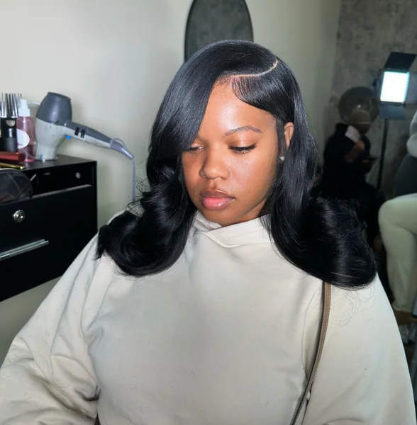 Shoulder Length Bob Quick Weave with Side-Swept Bang