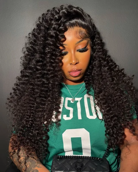 Long Black Deep Curly Frontal Wig