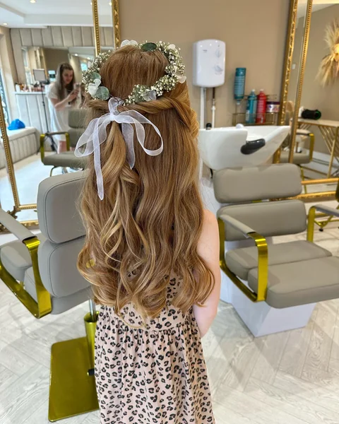 Flower Crown Half-Up with Ribbon Bow