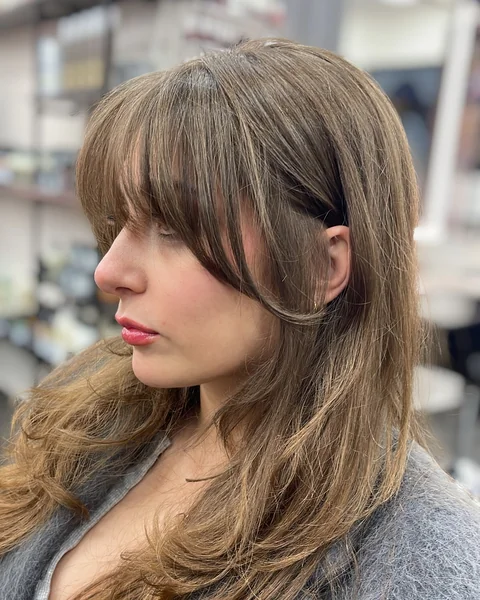 Medium Light Brown Hair with Side Bangs