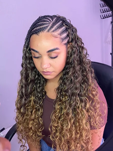 Fulani Braids with Ombre Blonde Boho Curls