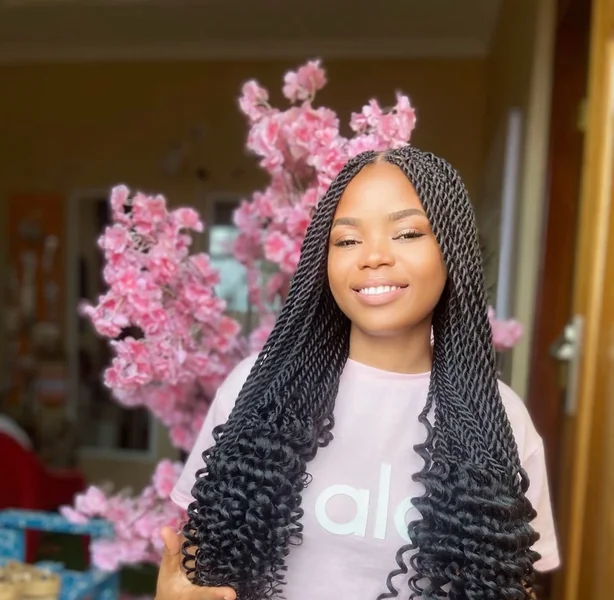 Long Black Senegalese Twists with Curly Ends