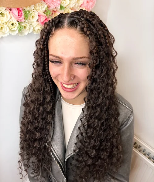 Box Braids with Curly Ends and Sleek Crown