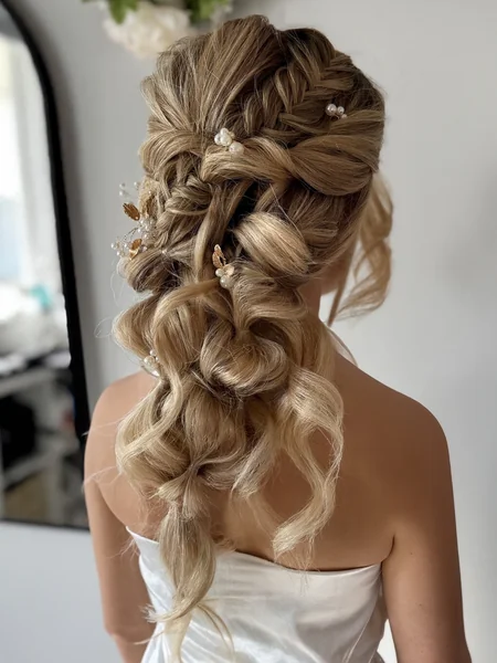 Braided Updo with Gold Leaf Hairpins
