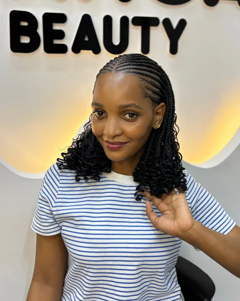 Short Cornrow Bob with Curly Tips on Black Women