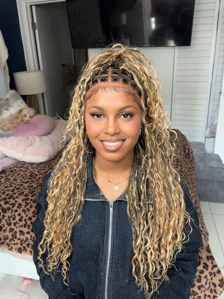 Boho Box Braids with Blonde Curly Ends
