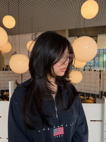 Side-Swept Bangs Long Black Hair