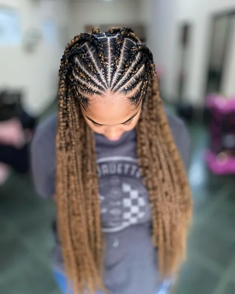 Fulani Braids with Honey Blonde Color and Middle Part