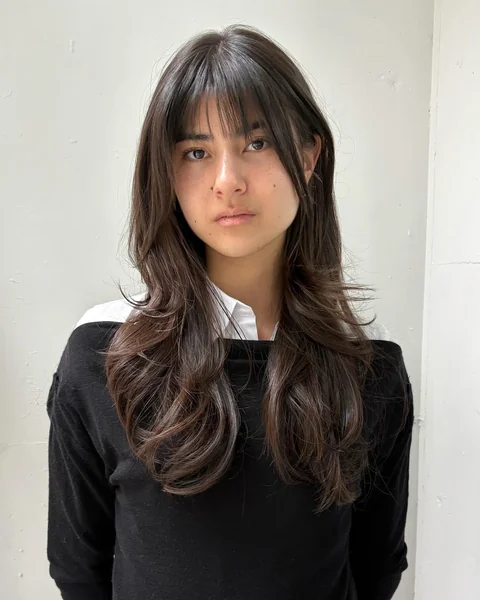 Long Dark Hair with Straight Front Bangs