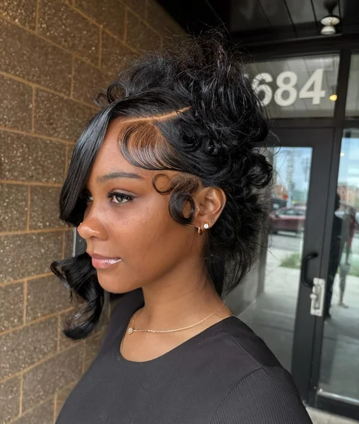 Short Curly Updo with Swoop Bang and Finger Curls