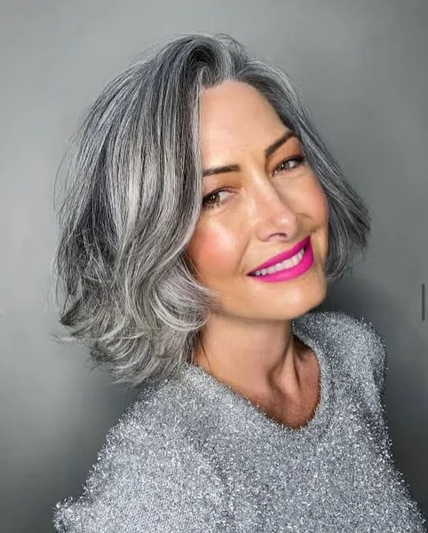 Grey Wavy Bob with Side Sweep