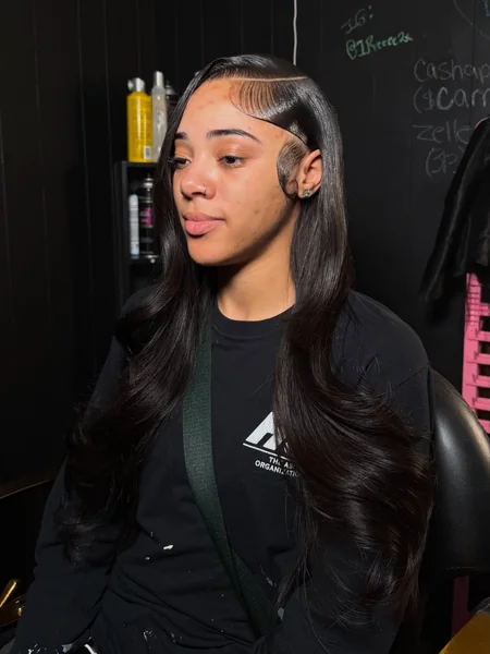 Long Straight Quick Weave Deep Side Part with Leave Out