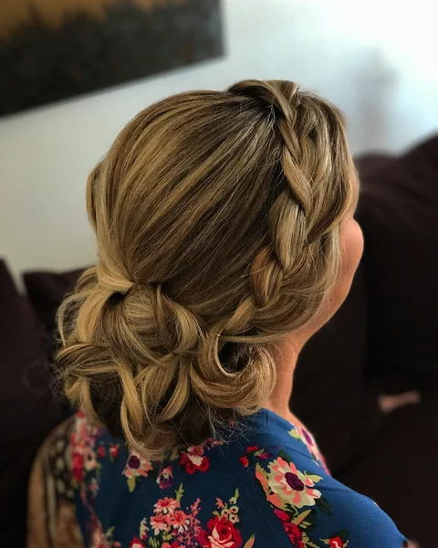 Side Braid into Soft Low Chignon Updo