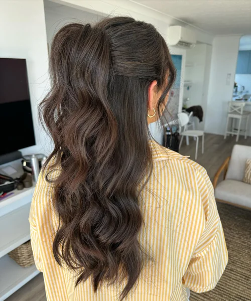 High Wavy Ponytail for Baseball Game