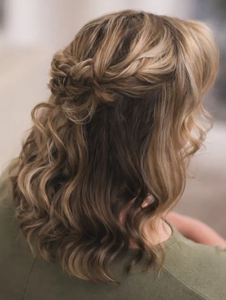 Half-Up Twisted Braid Crown with Curly Hair Down