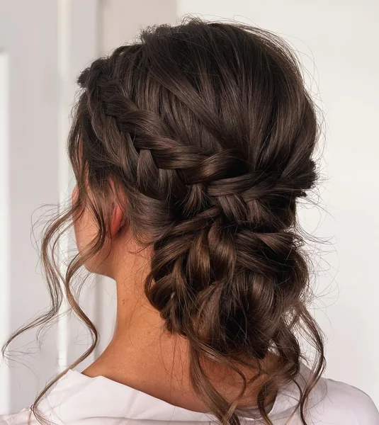 Fishtail Braided Low Updo on Dark Hair