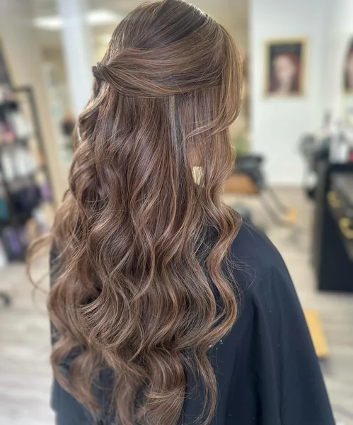 Simple Sleek Half Up Twist on Long Brunette Hair