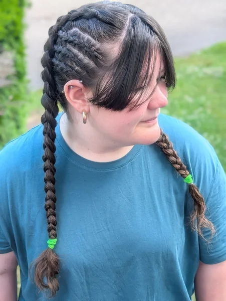 Two Dutch Cornrow Braids with Bangs