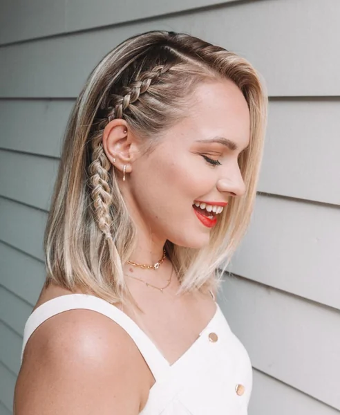Side Cornrow Braid on Short Blonde Bob