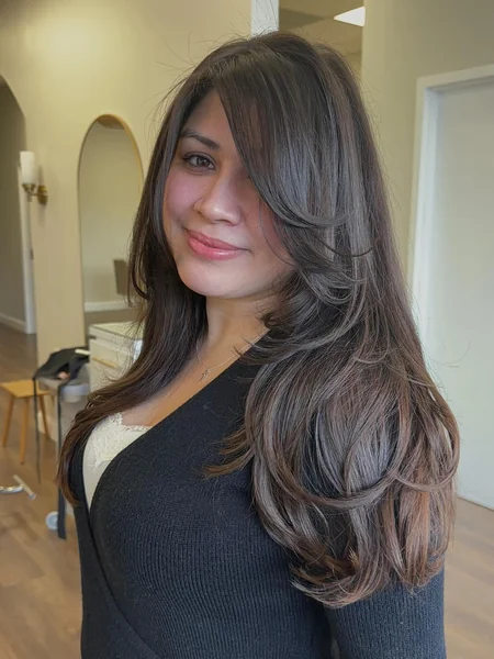 Side Part Long Layered Dark Hair