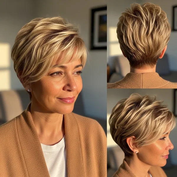 Feathered Blonde Pixie with Volume