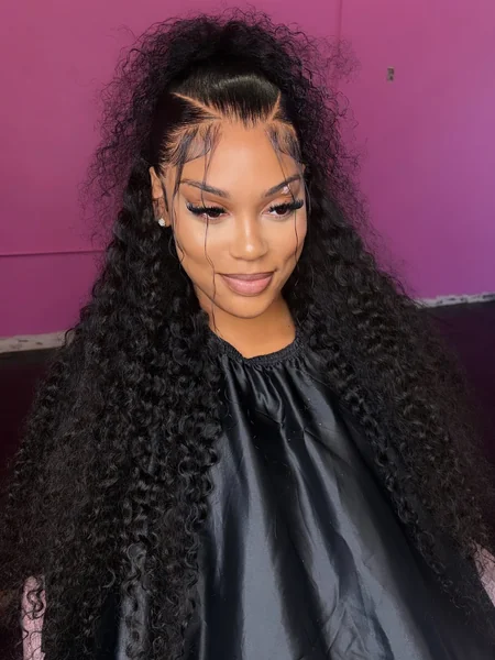 Long Curly Frontal Wig with Middle Part