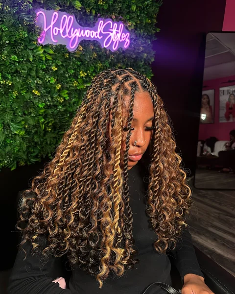 Medium Brown Twists with Curly Ends