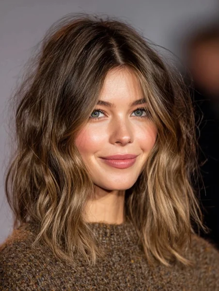 Effortless Wavy Lob with Balayage Highlights