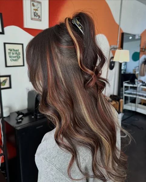 Subtle Calico Hair on Dark Brown with Red & Caramel