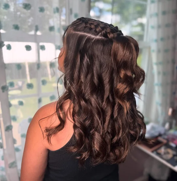 Double Dutch Braid Half Up on Dark Brunette Hair