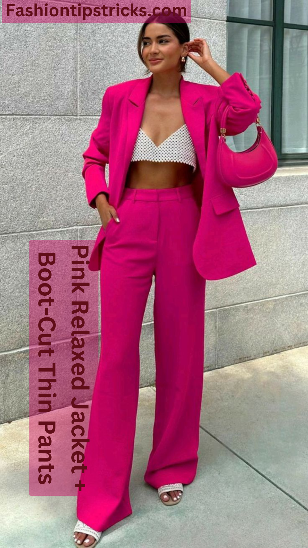 Pink Relaxed Jacket + Boot-Cut Thin Pants Pink Relaxed Jacket + Boot-Cut Thin Pants