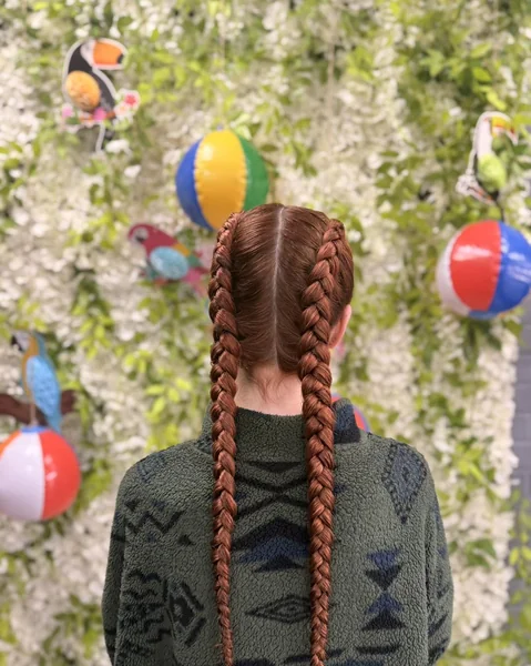 Double French Braids in Ginger Red Hair