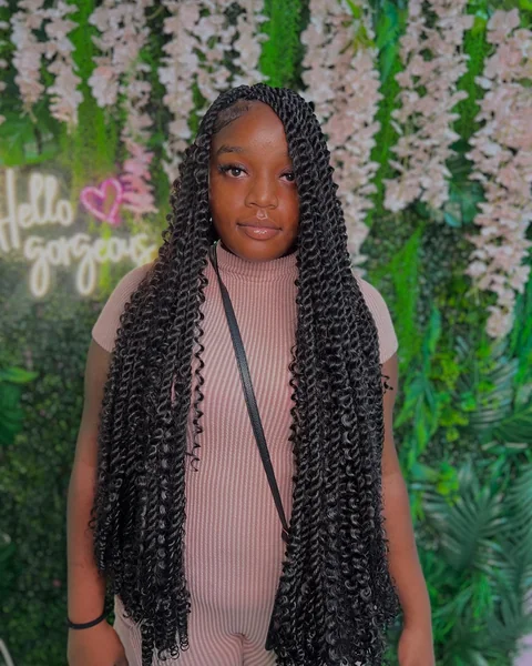 Long Black Knotless Twists for Kids
